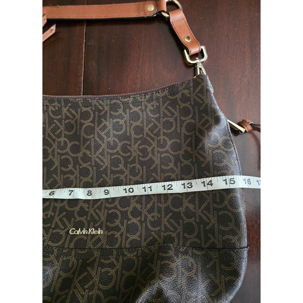 Calvin Klein Brown Monogram Logo Hobo Shoulder Bag Gold Hardware Large